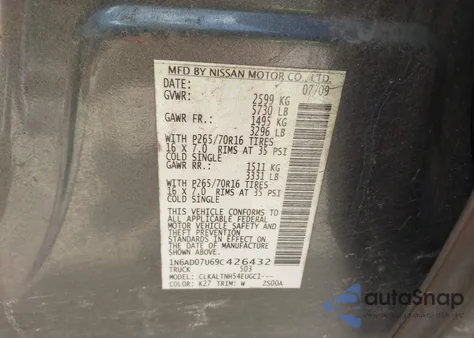 2009 Nissan Frontier Se from USA, damaged, VIN 1N6AD07U69C426432